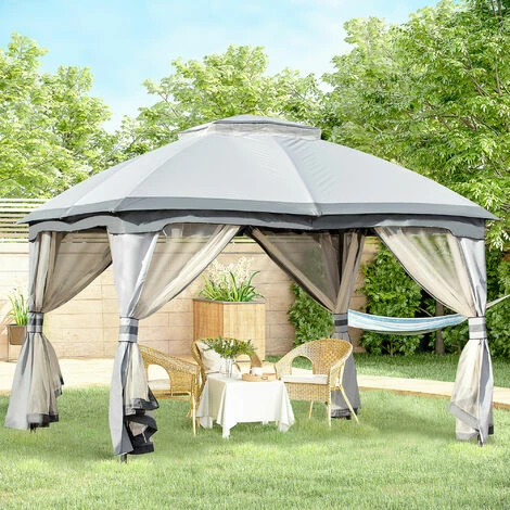 Outsunny 3.7 x 3(m) Outdoor Steel Frame Gazebo with 2-Tier Roof Sidewalls Garden Outsunny 3.7 X 3(m) Outdoor Steel Frame Gazebo With 2-Tier Roof Sidewalls Garden -Outsunny store 29171044 3