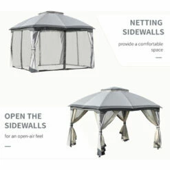Outsunny 3.7 X 3(m) Outdoor Steel Frame Gazebo With 2-Tier Roof Sidewalls Garden 6 Outsunny 3.7 X 3(m) Outdoor Steel Frame Gazebo With 2-Tier Roof Sidewalls Garden -Outsunny store 29171044 5