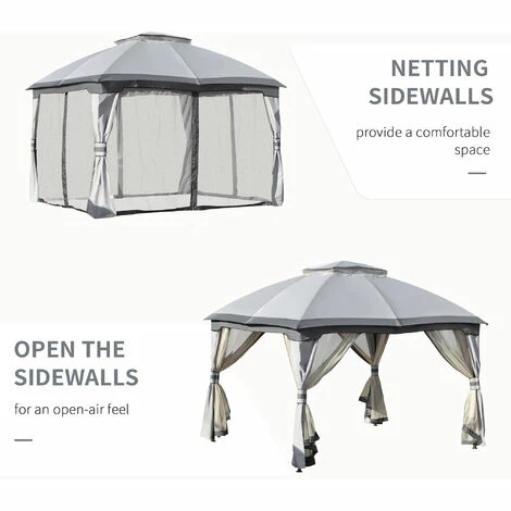 Outsunny 3.7 x 3(m) Outdoor Steel Frame Gazebo with 2-Tier Roof Sidewalls Garden Outsunny 3.7 X 3(m) Outdoor Steel Frame Gazebo With 2-Tier Roof Sidewalls Garden -Outsunny store 29171044 5