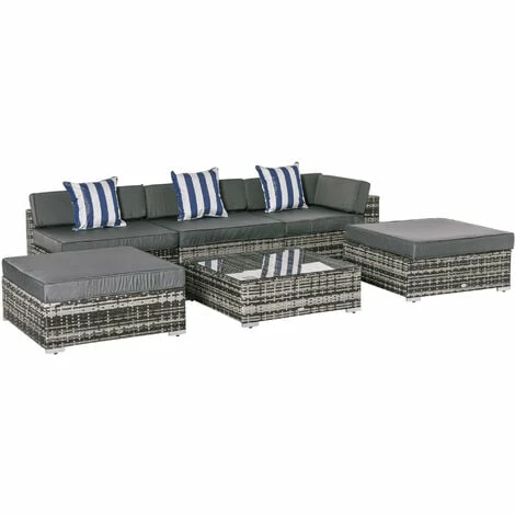 Outsunny 6 Pieces Rattan Furniture Set Conservatory Sofa Deluxe Wicker Garden Outsunny 6 Pieces Rattan Furniture Set Conservatory Sofa Deluxe Wicker Garden -Outsunny store 29218375 1