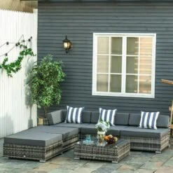 Outsunny 6 Pieces Rattan Furniture Set Conservatory Sofa Deluxe Wicker Garden 4 Outsunny 6 Pieces Rattan Furniture Set Conservatory Sofa Deluxe Wicker Garden -Outsunny store 29218375 3
