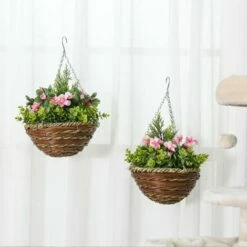 Outsunny 2 PCs Artificial Lisianthus Flower Hanging Planter Basket Home Garden -Outsunny store 29297683 3