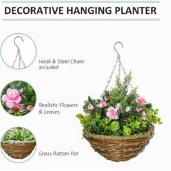 Outsunny 2 PCs Artificial Lisianthus Flower Hanging Planter Basket Home Garden -Outsunny store 29297683 4
