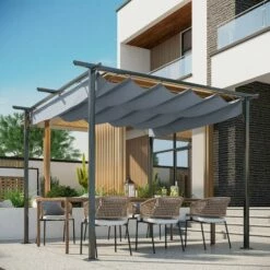 Outsunny 3x3m Outdoor Pergola Metal Gazebo Porch Awning Retractable Canopy -Outsunny store 29297706 3