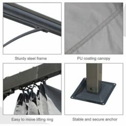 Outsunny 3x3m Outdoor Pergola Metal Gazebo Porch Awning Retractable Canopy -Outsunny store 29297706 5