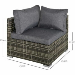 Alternative view of Outsunny Rattan Corner Sofa Garden Rattan Furniture Single Sofa Chair Dark Grey