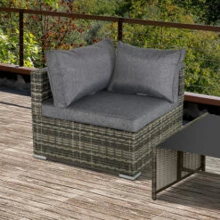 Outsunny Rattan Corner Sofa Garden Rattan Furniture Single Sofa Chair Dark Grey -Outsunny store 29297718 3