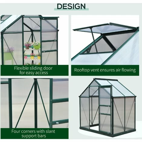 Outsunny 6x4ft Walk-In Polycarbonate Greenhouse Plant Grow Galvanized Aluminium Outsunny 6x4ft Walk-In Polycarbonate Greenhouse Plant Grow Galvanized Aluminium -Outsunny store 2933932 4