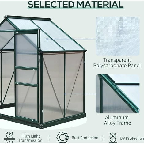 Outsunny 6x4ft Walk-In Polycarbonate Greenhouse Plant Grow Galvanized Aluminium Outsunny 6x4ft Walk-In Polycarbonate Greenhouse Plant Grow Galvanized Aluminium -Outsunny store 2933932 5