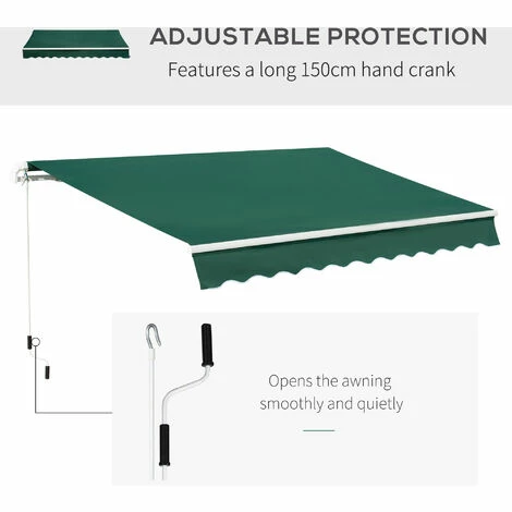 Outsunny 4x2.5m Manual Awning Window Door Sun Weather Shade W/ Handle Green 6 Outsunny 4x2.5m Manual Awning Window Door Sun Weather Shade W/ Handle Green - Image 4