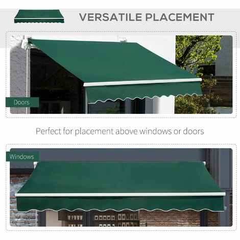 Outsunny 4x2.5m Manual Awning Window Door Sun Weather Shade W/ Handle Green 7 Outsunny 4x2.5m Manual Awning Window Door Sun Weather Shade W/ Handle Green - Image 5
