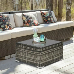 Outsunny Patio Wicker Coffee Table W/ Glass Top Suitable For Garden Backyard 9 Outsunny Patio Wicker Coffee Table W/ Glass Top Suitable For Garden Backyard -Outsunny store 29441900 3