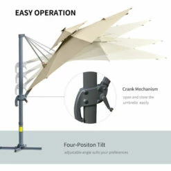 Outsunny 3m Cantilever Parasol Solar Lights Power Bank Base 360° Spin Beige -Outsunny store 29491977 5