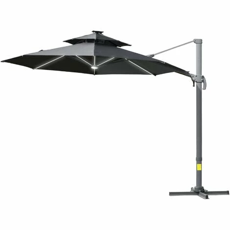 Outsunny 3m Cantilever Parasol Solar Lights Power Bank Base 360° Spin Dark Grey Outsunny 3m Cantilever Parasol Solar Lights Power Bank Base 360° Spin Dark Grey -Outsunny store 29492013 1