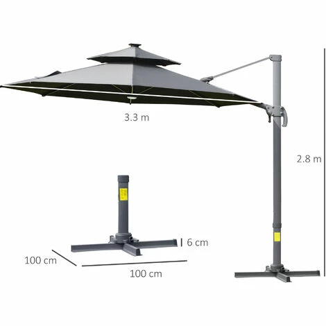 Outsunny 3m Cantilever Parasol Solar Lights Power Bank Base 360° Spin Dark Grey Outsunny 3m Cantilever Parasol Solar Lights Power Bank Base 360° Spin Dark Grey -Outsunny store 29492013 2