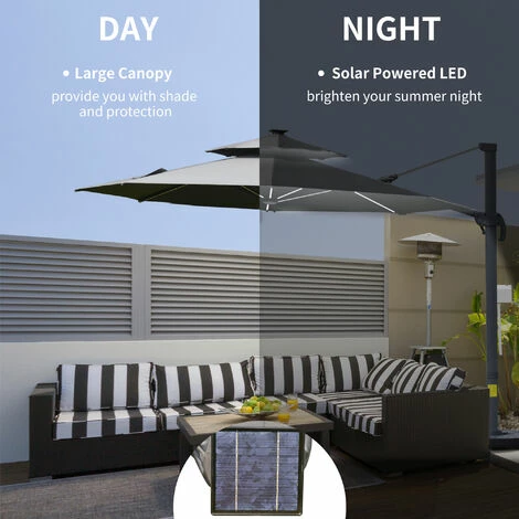 Outsunny 3m Cantilever Parasol Solar Lights Power Bank Base 360° Spin Dark Grey Outsunny 3m Cantilever Parasol Solar Lights Power Bank Base 360° Spin Dark Grey -Outsunny store 29492013 4