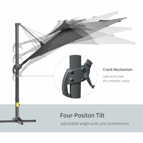 Outsunny 3m Cantilever Parasol Solar Lights Power Bank Base 360° Spin Dark Grey Outsunny 3m Cantilever Parasol Solar Lights Power Bank Base 360° Spin Dark Grey -Outsunny store 29492013 5