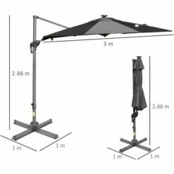 Outsunny 3m Solar LED Cantilever Parasol Adjustable Garden Umbrella Dark Grey -Outsunny store 29492051 2