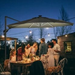 Outsunny 3m Solar LED Cantilever Parasol Adjustable Garden Umbrella Dark Grey -Outsunny store 29492051 3