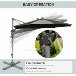 Outsunny 3m Solar LED Cantilever Parasol Adjustable Garden Umbrella Dark Grey -Outsunny store 29492051 5
