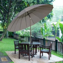 Outsunny 2.6m Round Curved Adjustable Parasol Sun Umbrella Metal Pole Grey -Outsunny store 29523534 3