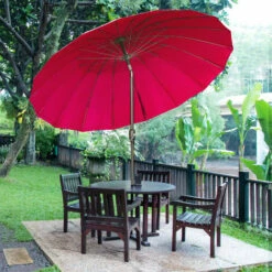 Outsunny 2.6m Round Curved Adjustable Parasol Sun Umbrella Metal Pole Red -Outsunny store 29523548 3