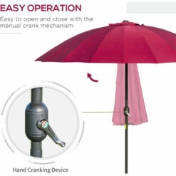 Outsunny 2.6m Round Curved Adjustable Parasol Sun Umbrella Metal Pole Red -Outsunny store 29523548 4