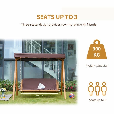 Outsunny 3 Seater Outdoor Garden Swing Chair W/ Canopy Removable Cushion Patio Outsunny 3 Seater Outdoor Garden Swing Chair W/ Canopy Removable Cushion Patio -Outsunny store 29589447 5