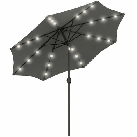Outsunny 2.7m Patio LED Umbrella with Push Button Tilt/Crank 8 Ribs Grey Outsunny 2.7m Patio LED Umbrella With Push Button Tilt/Crank 8 Ribs Grey -Outsunny store 29589458 1