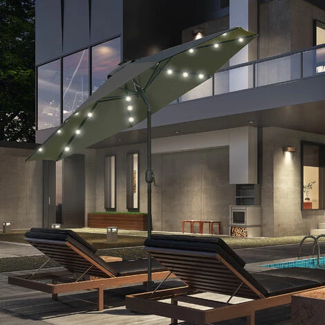 Outsunny 2.7m Patio LED Umbrella with Push Button Tilt/Crank 8 Ribs Grey Outsunny 2.7m Patio LED Umbrella With Push Button Tilt/Crank 8 Ribs Grey -Outsunny store 29589458 3