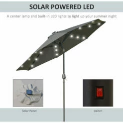 Outsunny 2.7m Patio LED Umbrella With Push Button Tilt/Crank 8 Ribs Grey 5 Outsunny 2.7m Patio LED Umbrella With Push Button Tilt/Crank 8 Ribs Grey -Outsunny store 29589458 4