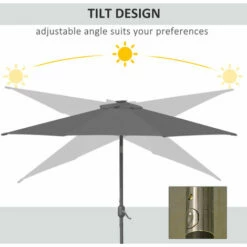 Outsunny 2.7m Patio LED Umbrella With Push Button Tilt/Crank 8 Ribs Grey 6 Outsunny 2.7m Patio LED Umbrella With Push Button Tilt/Crank 8 Ribs Grey -Outsunny store 29589458 5