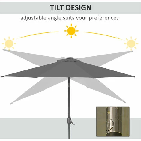 Outsunny 2.7m Patio LED Umbrella with Push Button Tilt/Crank 8 Ribs Grey Outsunny 2.7m Patio LED Umbrella With Push Button Tilt/Crank 8 Ribs Grey -Outsunny store 29589458 5