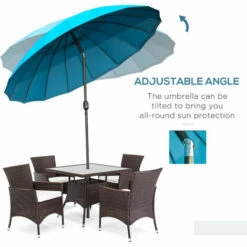 Outsunny 2.6m Round Curved Adjustable Parasol Sun Umbrella Metal Pole Turquoise -Outsunny store 29589463 5