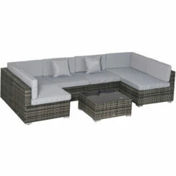 Outsunny 7PC Rattan Furniture Sectional Sofa Set Coffee Table Buckle Structure