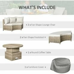 Outsunny 5 PCs Outdoor Rattan Lounge Chair Round Daybed Table Set W/ Cushion 10 Outsunny 5 PCs Outdoor Rattan Lounge Chair Round Daybed Table Set W/ Cushion -Outsunny store 29589479 4