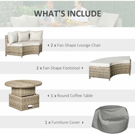 Outsunny 5 PCs Outdoor Rattan Lounge Chair Round Daybed Table Set W/ Cushion 6 Outsunny 5 PCs Outdoor Rattan Lounge Chair Round Daybed Table Set W/ Cushion - Image 4