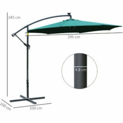 Outsunny 3(m) LED Patio Banana Umbrella Cantilever Parasol W/ Crank, Green -Outsunny store 29602413 2