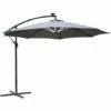 Outsunny 3(m) LED Patio Banana Umbrella Cantilever Parasol W/ Crank, Grey -Outsunny store 29602417 1