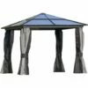 Outsunny 3x3(m) Aluminium Hardtop Gazebo Canopy W/ Polycarbonate Top, Curtains -Outsunny store 29648596 1