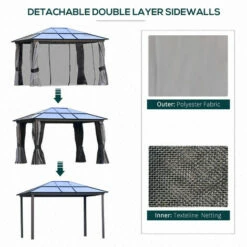 Outsunny 3.6x3(m) Aluminium Hardtop Gazebo Canopy W/ Polycarbonate Top, Curtains -Outsunny store 29648605 5