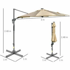 Outsunny 3m Solar LED Cantilever Parasol Adjustable Garden Umbrella Khaki -Outsunny store 29648616 2