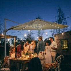 Outsunny 3m Solar LED Cantilever Parasol Adjustable Garden Umbrella Khaki -Outsunny store 29648616 3