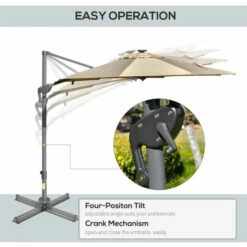 Outsunny 3m Solar LED Cantilever Parasol Adjustable Garden Umbrella Khaki -Outsunny store 29648616 4