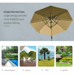 Outsunny 3m Solar LED Cantilever Parasol Adjustable Garden Umbrella Khaki -Outsunny store 29648616 5