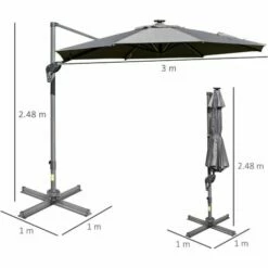 Outsunny 3m Solar LED Cantilever Parasol Adjustable Garden Umbrella Light Grey 3 Outsunny 3m Solar LED Cantilever Parasol Adjustable Garden Umbrella Light Grey -Outsunny store 29648624 2