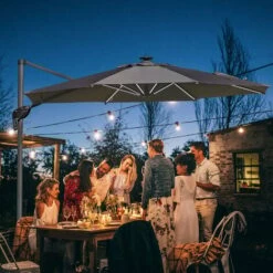 Outsunny 3m Solar LED Cantilever Parasol Adjustable Garden Umbrella Light Grey 4 Outsunny 3m Solar LED Cantilever Parasol Adjustable Garden Umbrella Light Grey -Outsunny store 29648624 3