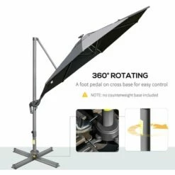 Outsunny 3m Solar LED Cantilever Parasol Adjustable Garden Umbrella Light Grey 5 Outsunny 3m Solar LED Cantilever Parasol Adjustable Garden Umbrella Light Grey -Outsunny store 29648624 4