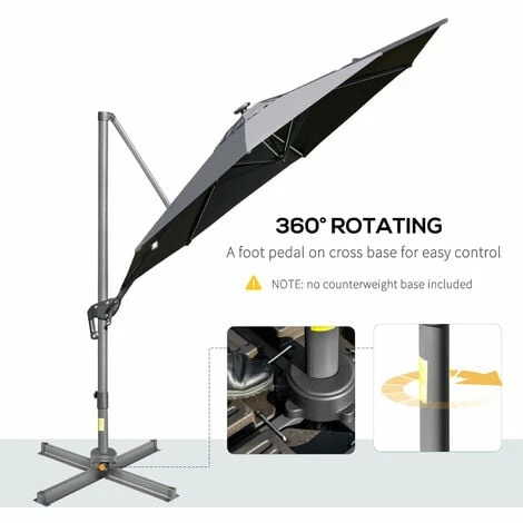 Outsunny 3m Solar LED Cantilever Parasol Adjustable Garden Umbrella Light Grey Outsunny 3m Solar LED Cantilever Parasol Adjustable Garden Umbrella Light Grey -Outsunny store 29648624 4
