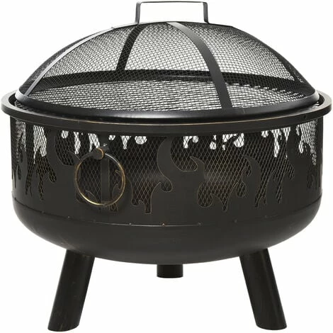 Outsunny 61.5cm 2-In-1 Outdoor Fire Pit & Firewood BBQ Garden Cooker Heater Outsunny 61.5cm 2-In-1 Outdoor Fire Pit & Firewood BBQ Garden Cooker Heater -Outsunny store 29679712 1